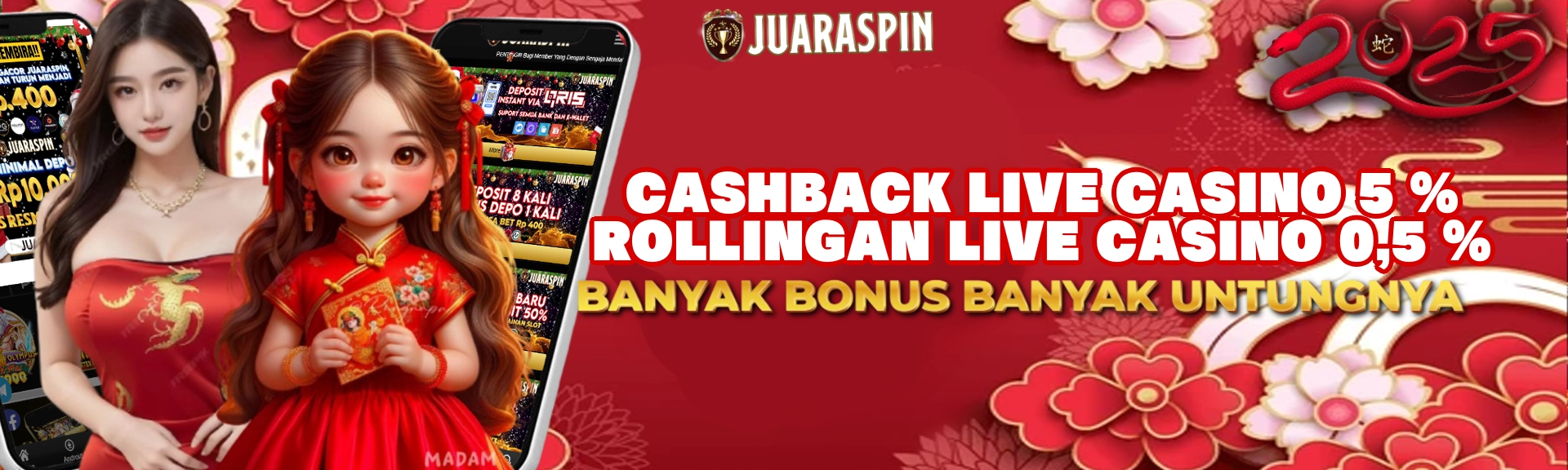 Cashback 5% dan Rolingan 0.5% di Live Casino buat main makin seru dan cuan terus.